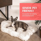 PupRug Orthopedic Dog Bed for Large Dogs with Fluffy Soft Faux Fur and Memory Foam for Joint Pain Relief, Machine Washable and Waterproof Couch Bed, White with Brown Accents, Medium