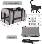 Cat Carrying Case - Pet Carrier Airline Approved, Protable and Breathable Pet Travel Carrier Removable Fleece Pad, Collapsible Cat Carrier Dog Carrier for Medium Cats Small Cats Dogs (Grey&Black M)