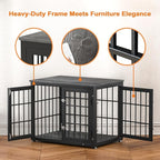 32 Inch Heavy Duty Dog Crate Furniture for Medium and Small Dogs, Decorative Pet House End Table, Wooden Cage Kennel Furniture Indoor, Gray