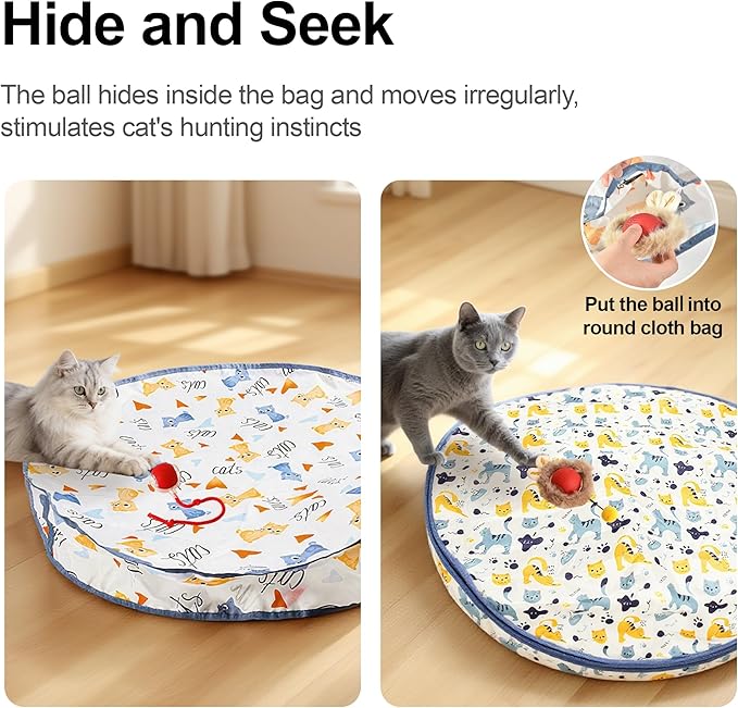 Interactive Cat Toys Ball - 2pcs Automatic Fast Rolling Ball in Play Mat, Hide and Seek Mouse Catching Game, Low-Noise Cat Enrichment Toys in Pouch for Indoor Bored Cats(Heart Patterns - Round)