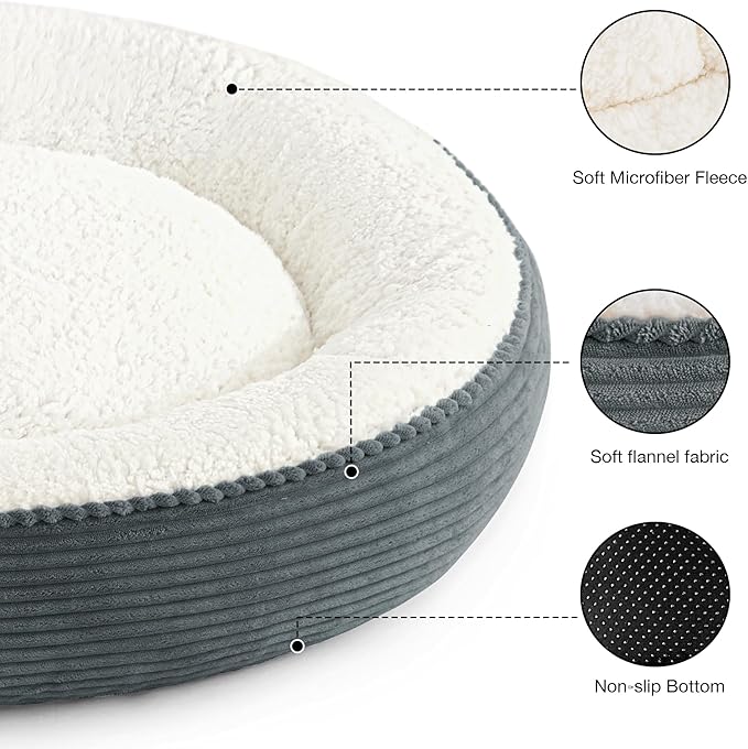 Love's cabin Round Donut Cat and Dog Cushion Bed, 36in Pet Bed for Cats or Small Dogs, Anti-Slip Water-Resistant Bottom, Super Soft Durable Fabric Pet beds, Washable Cat Dog Bed Stripe Bluish Grey