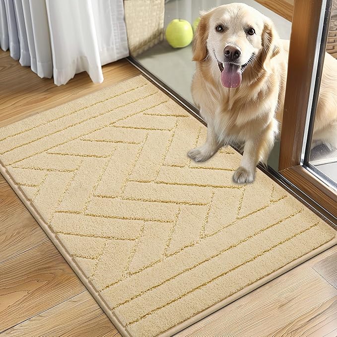 Tindbea Dog Mat for Muddy Paws,Absorbs Moisture Dirt Non-Slip Washable Mud Mat for Dogs,Soft Rubber Backing Front Inside Pet Rug for Entryway, Mud Dog Paws, Patio(20"x31.5",Beige)
