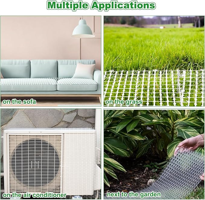 1 Pcs White Cat Scat Mat with 16 Garden Staples, 1FT Width × 13FT Length Cat Repellent Mat, Cat Deterrent Mat for Indoor and Outdoor to Keep Pet Away