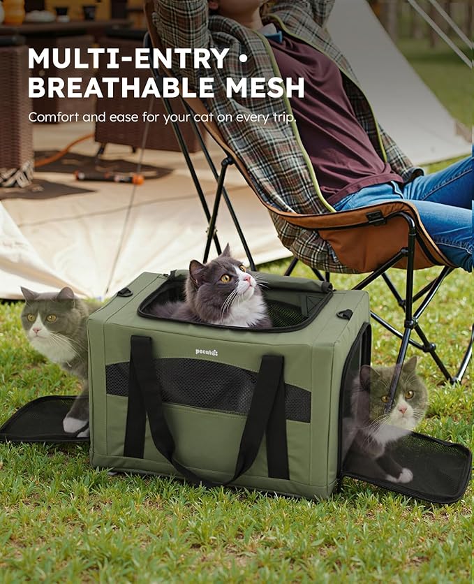 pecute Cat Carrier Stable, Pet Carrier Breathable and Portable, Cat Carriers Bag with Scientific Hidden Partition, Carriers for Cat Under 5kg, Dog Carrier Suitable for Travel and Outing, Green