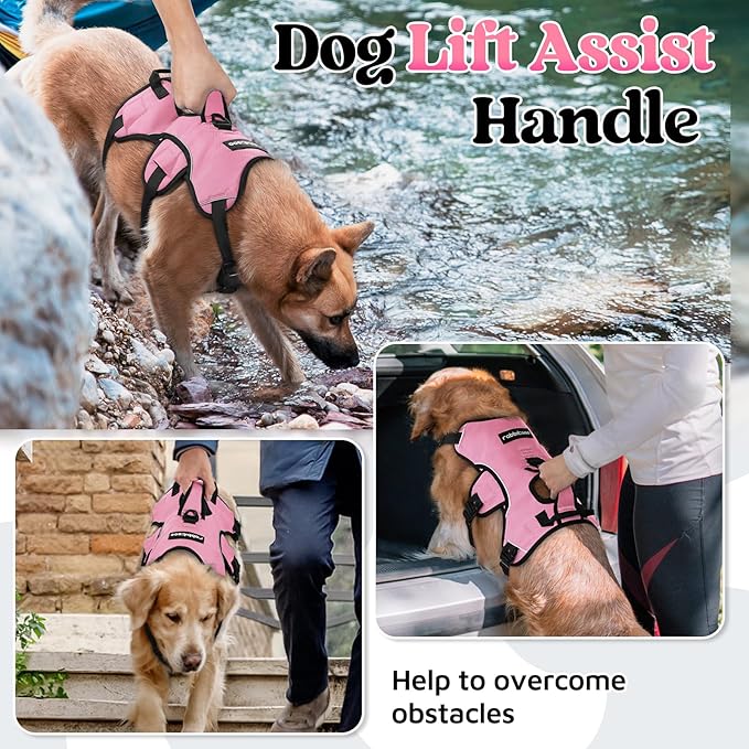 rabbitgoo Escape Proof Dog Harness Large Dogs, Soft Padded Full Body Pet Harness, Reflective Adjustable No Pull Vest with Lift Handle and Leash Clip for Walking Hiking, Light Pink, XL