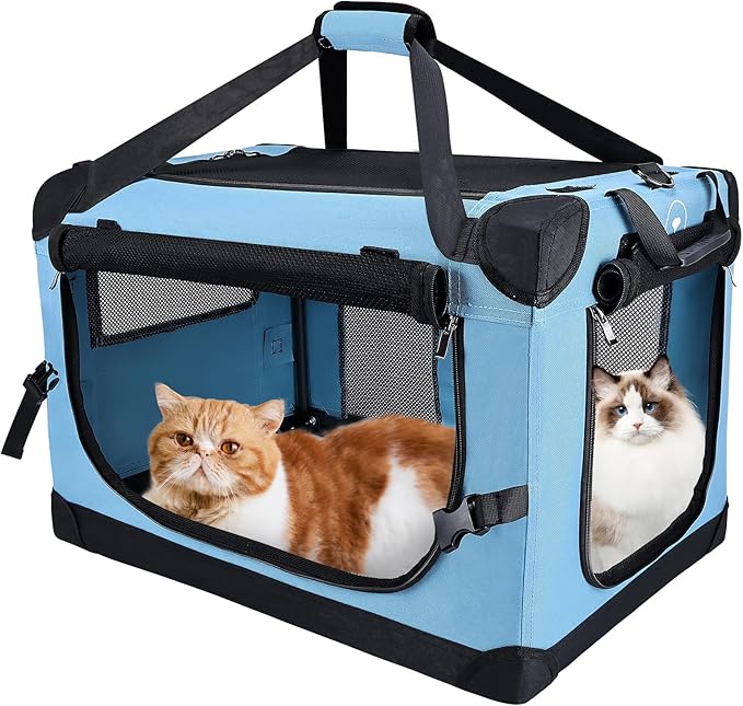 Large Cat Carrier for Car Travel, Soft Sided Collapsible Pet Carrier for Outdoor and Indoor Uses, Roomy Extra Large Cat Carrier for 2 Kittens or Puppies Up to 50lbs (Teal)
