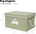 Dog Toy Basket with Lid, Dog Basket for Toys, Dog Toy Box with Cotton Rope Handles, Collapsible Storage Bins for Tog Toys, Dog Storage Organizer, Green