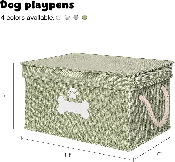 Dog Toy Basket with Lid, Dog Basket for Toys, Dog Toy Box with Cotton Rope Handles, Collapsible Storage Bins for Tog Toys, Dog Storage Organizer, Green