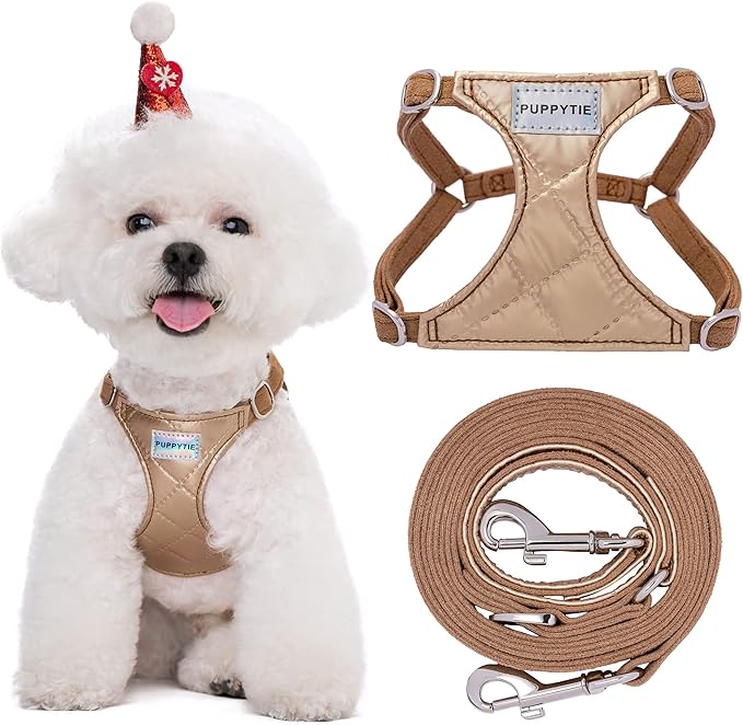 Puppytie No Pull Small Dog Harness with Multifunction Dog Leash,Lightweight Soft Adjustable No Choke Escape Proof Pet Harness Vest Pet Harness Vest,Glossy Oat Brown,S