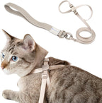 Cat Harness and Leash 2-in-1, Escape Proof Anti-Chocking Harness Adjustable Lighweight Leash for Walking Outoor Training for Kitten Small Large Cats Puppy, US IDA Bronze Award (Linen)