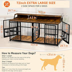 XXL Dog Crate Furniture for 2 Dogs, Extra Large Double Dog Cage Large Breed, Thick Wooden Dog Crate with Storage Rack, 72 Inch Double Dogs House Sturdy Dog Kennel with Removable Divider