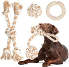 Fida Heavy Duty Dog Rope Toys for Aggressive Chewers 4pcs Pack – Natural Cotton Dog Chew Toys for Large Dogs, Tug-of-War & Fetch Rope Ball/Ring/Knot/Twist to Keep Them Busy