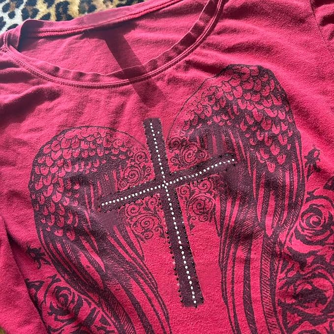 Gothic Tees for Women Y2K Grunge Graphic Short Sleeve Crew Neck T-Shirts 90s Vintage Aesthetic Emo Clothes