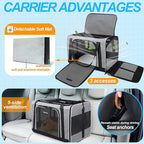 Petskd Extra Large Pet Carrier 24"x17"x17" for Large Cat or Medium Dog, Collapsible Soft Sided Dog cat Carrier for Long Trips with Lockable Safety Zippers(Grey)