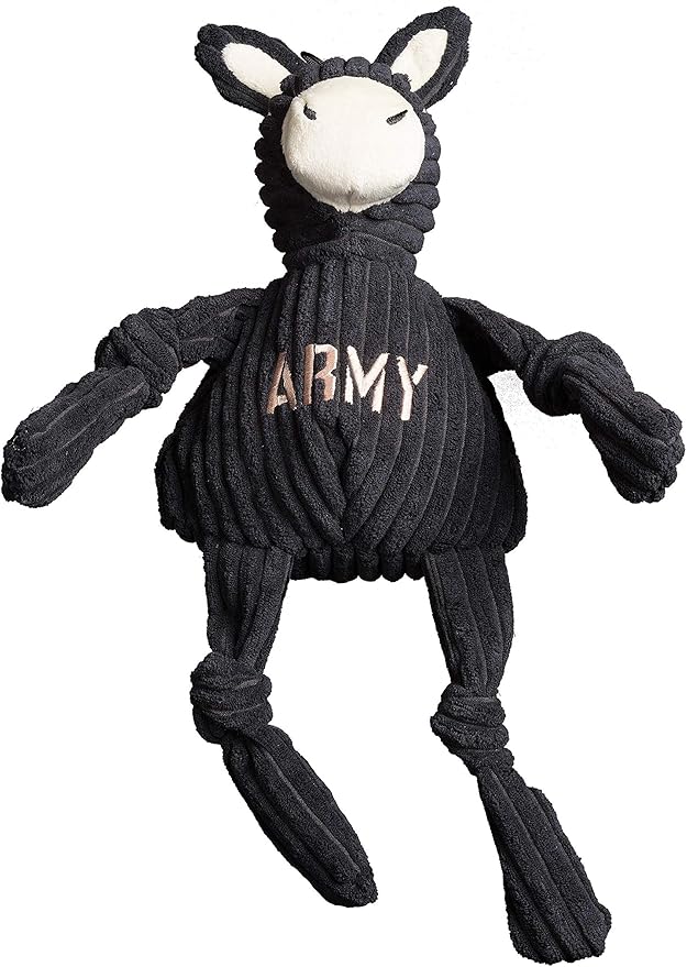 HuggleHounds Knottie Plush Dog Toy - Dog Stuffed Animal Toy, Puppy Toys, Squeaky Dog Toy for Small, Medium & Large Dogs, Durable Plush to Keep Them Busy, Officially Licensed - Army Mule, Large