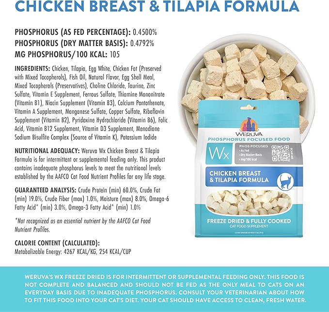 Weruva Wx Phos Focused Freeze Dried, Chicken Breast & Tilapia Formula, 7oz Bag