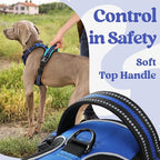 rabbitgoo Dog Harness Medium Sized, No Pull Pet Harness with 3 Buckles, Adjustable Soft Padded Vest with Control Handle, Walking Reflective Pet Vest for Medium Dogs, Blue, M