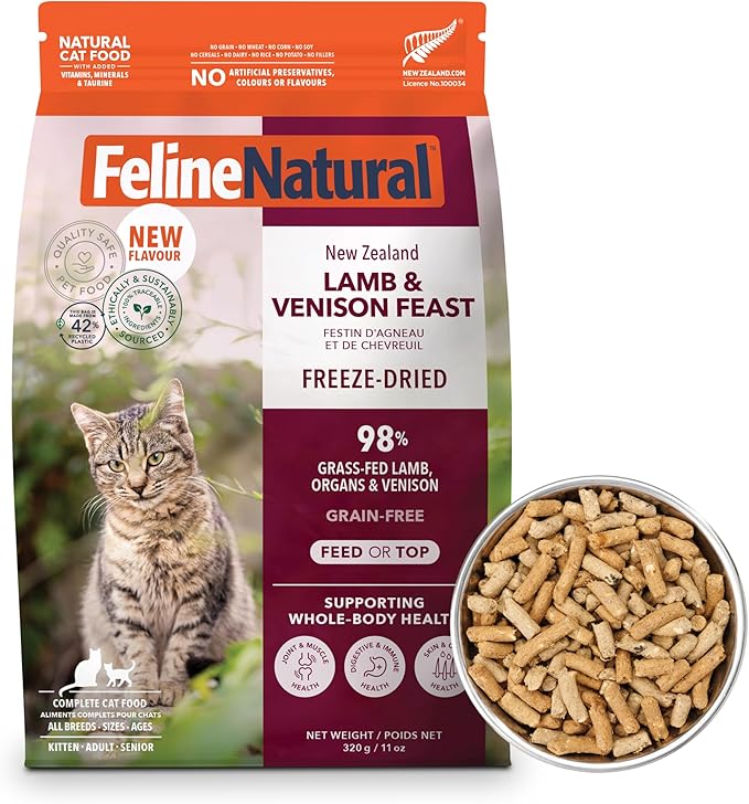 Feline Natural Grain-Free Freeze-Dried Cat Food, New Zealand Lamb & Venison 11oz