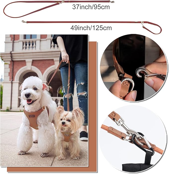 Puppytie No Pull xs Dog Harness with Multifunction Dog Leash,Soft Adjustable No Choke Escape Proof Pet Harness Vest,Suede Bow Brown,XXS