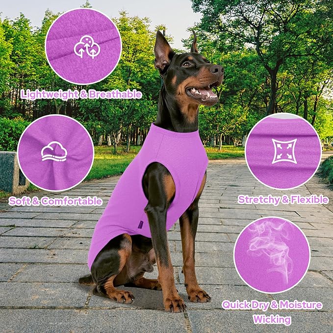 2 Pack Dog Shirts, Summer Lightweight Dog T-Shirts Sleeveless Vest, Breathable Pet Clothes Tank Top for Large Medium Dogs, Purple + Gray (2XL)