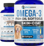 Omega 3 Fish Oil for Dogs Capsules - Salmon Oil for Dogs - Dog Fish Oil Supplement May Help Shedding, Allergy, Itching - Support Dry Skin, Joints - Dog Skin and Coat Supplement - 180 Fish Oil Pills