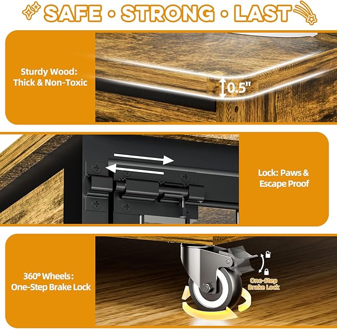 38" Dog Crate Furniture - Dog Crate with DIY Frame, Sliding Door Indoor Kennel, Wooden Dog Cage End Table, for Medium/Large Breed, Rustic Brown Size L