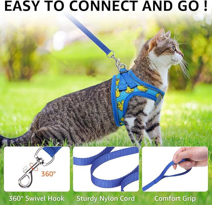SCENEREAL Cat Harness & Leash Set Escape Proof - Adjustable Air Mesh Vest with Reflective Strips for Kittens, Puppies, Rabbits, Duck M