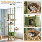 Floor to Ceiling Cat Tree Tall Cat Tower with Adjustable Height (81.8-108 Inches) with Fully Scratching Post Private Condo and Hammock for Indoor Cats (Green, Triple Dule Posts)