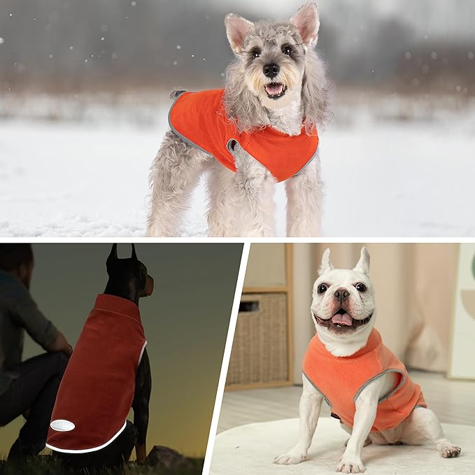 cyeollo Fleece Dog Sweater Vest, Reflective Doggie Sweatshirt Pullover Dog Jacket for Small Medium Large Dogs Clothes Boy Girl Pets, Orange & Red L