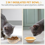 2-in-1 Insulated Dog Bowl with Collapsible Lid & Handle – Stainless Steel, Non-Slip Rubber Base – Portable Pet Water & Food Bowl for Dogs & Cats – 30 OZ + 20 OZ – Indoor & Outdoor (Beige)