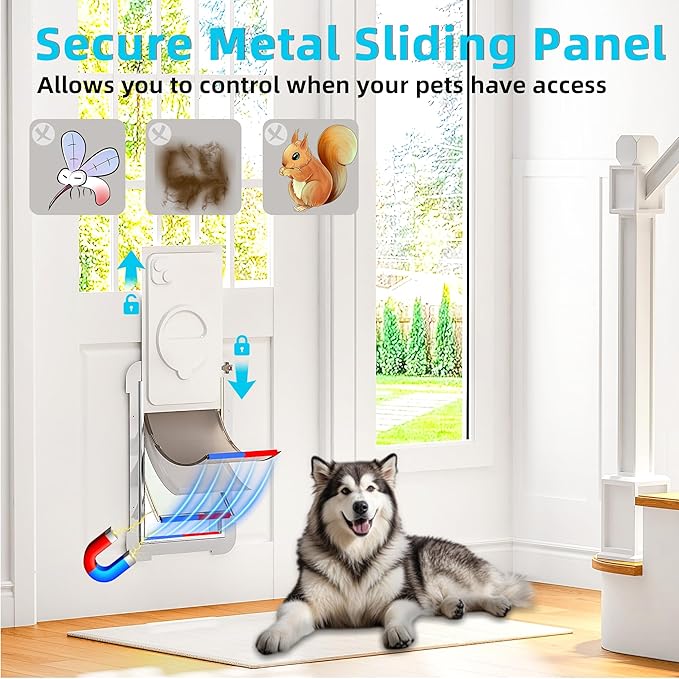 3-Flaps Never Rust Extra Large Dog Door for Door with Sliding Lock Panel, Steel Frame and Telescoping Tunnel, Extreme Weather Durable XL Dog Doors for Door (Pets Up to 220 Lbs)