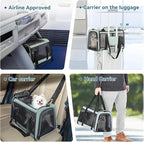 Petsfit 18 x 11 x 11 Pet Carrier Airline Approved, Soft-Sided Cat Carrier, Lightweight and Collapsible, Ventilation on 5 Sides, Escape Proof, with Adjustable Shoulder Strap, Soft Cushion