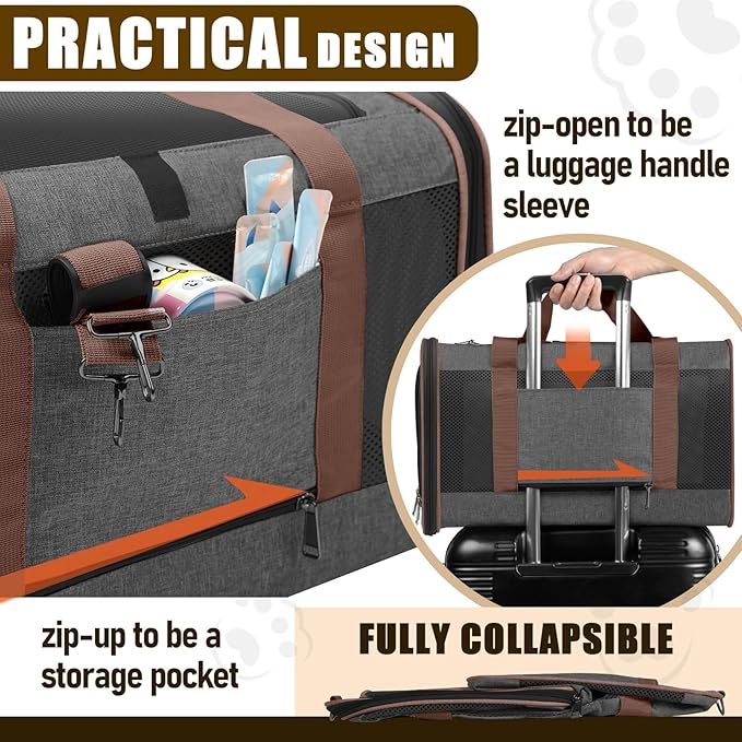 Small Dog Carrier Cage Soft Chihuahua/Softshell Big Cat Carrier Maine Coon/Pet Taxi Carrying Bag Over 25lbs / Top Loader Travel Kennel Brown
