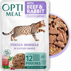 Optimeal Grain-Free Wet Cat Food Pouches – Beef & Rabbit in Savory Gravy, High Protein & Moisture-Rich Tender Morsels, Indoor Adult Cat Wet Food with Natural European Ingredients, 3 oz (Pack of 12)