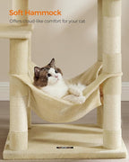Feandrea Cat Tree, 56.3-Inch Cat Tower for Indoor Cats, Multi-Level Cat Condo with 4 Scratching Posts, 2 Perches, Hammock, Cave, Beige UPCT161M01