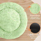 JOLLYVOGUE Small Dog & Cat Beds for Indoor Cats, Donut Cuddler Warming Soft Dog Beds with Anti-Slip Bottom, Round Calming Fluffy Plush Faux Fur Cushion Bed for Medium Dogs (31", Light Green)