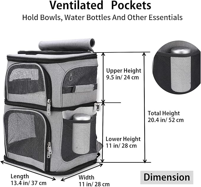 Double Cat Carrier, Cat Backpack Carrier for 2 Cats, Multi Dog Backpack, Two Cat Carrier with 7 Ventilation Windows, Built-in Frame and Support Plate, Safety Straps, Collapsible, Perfect for Travel