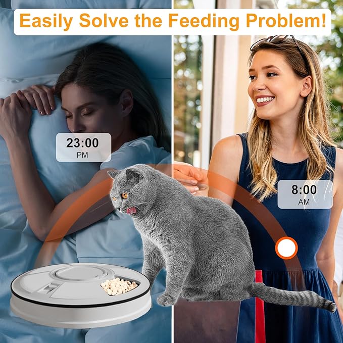 Automatic Cat Feeder, 6 Meal Timed Pet Dispenser Easily Programmable &Easy to Clean, Auto Feeder for Cats/Small Dogs(Black)