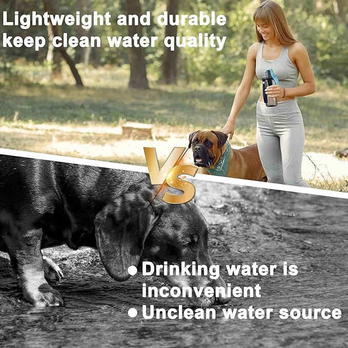 Portable Dog Water Bottle with Bowl, Leak Proof, Convenient for Walking, Hiking and Camping (Gray Blue, 27oz)