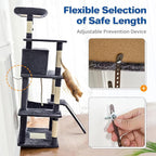 Cat Tree Tower 63in Multi-Level Cat Tower for Indoor Cats with Sisal Scratching Posts, Condo, Hammock, Dangling Ball and Extended Platform for Cats to Play, Beige