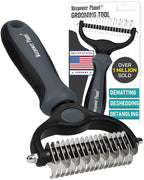 Maxpower Planet Pet Grooming Brush - Double Sided Undercoat Rake for Dogs and Cats, Extra Wide, Reduce Shedding by 95%, Grey