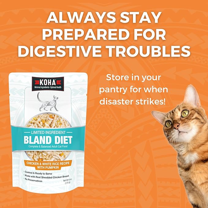 KOHA Pet Limited Ingredient Bland Diet for Cats, Chicken and White Rice Recipe Sensitive Stomach Wet Cat Food, Gentle Formula Easy to Digest Bland Diet Cat Food, 2.8 oz Pack of 12