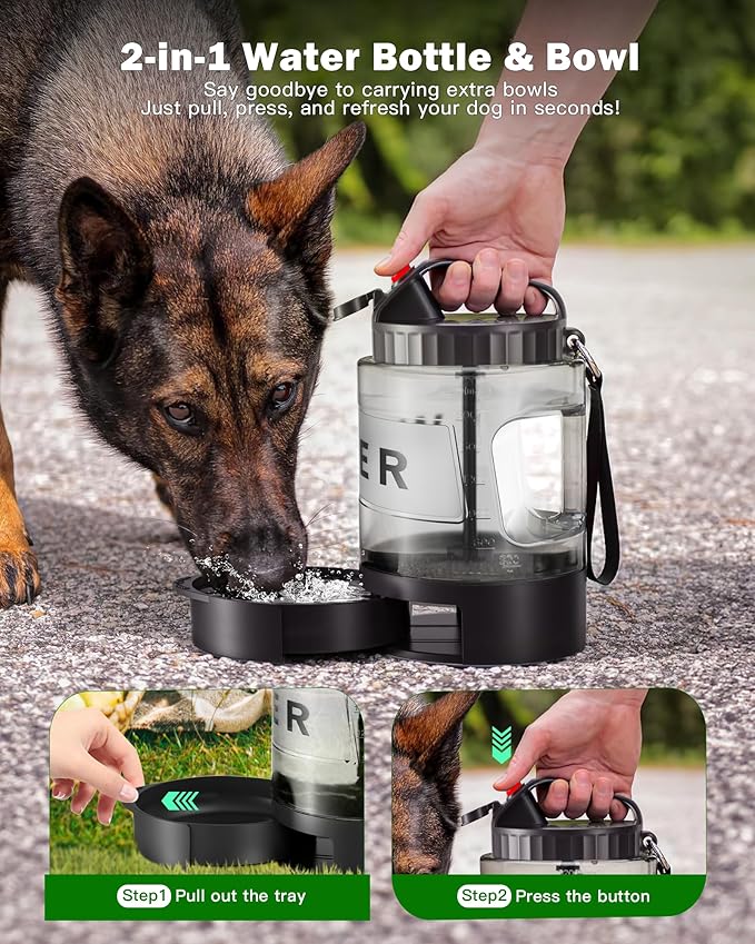 77oz Large Dog Water Bottle Travel - Portable Dog Travel Water Dispenser with Bowl, Ideal for Travelling, Hiking, Camping, Parks, Outdoor, Black