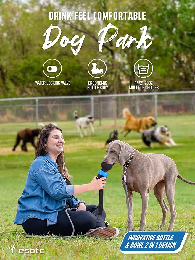 Lesotc Dog Water Bottle, Portable Water Dispenser with Water Bowl, Leak Proof Pet Travel Squeeze Bottle, Puppy Essentials Dog Stuff Accessories for Outdoor Walking, Hiking, Camping Doggie Gift