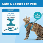 Voyager Escape-Proof Step-in Lock Cat Harness & 5ft Neoprene-Handle Leash Set All-Weather Mesh with Reflective Stitching for Small to Large Cats by Best Pet Supplies, Turquoise (327), XXS