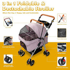 Pet Stroller with Storage Basket and Cup Holder, Folding Dog Jogger, Foldable Cat Stroller, 3 in 1 Puppy Kitten Cart, Pet Jogger for Medium Dog Cat (Pink)