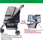 ROODO 3 Wheel Dog Pet Cat Stroller Best Lightweight Foldable Compact Portable Jogger All Terrain Travel Pet Gear Puppy Kitty Stroller for up to 30lbs Medium Small Dogs and Cats(Light Khaki)