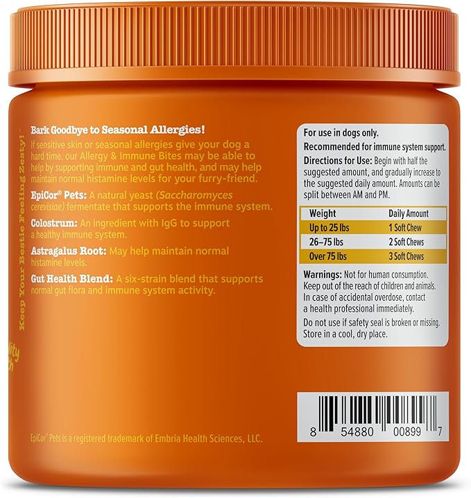 Zesty Paws Dog Allergy Relief Chews, Dog Probiotics for Itchy Skin and Ears, Salmon, 90ct