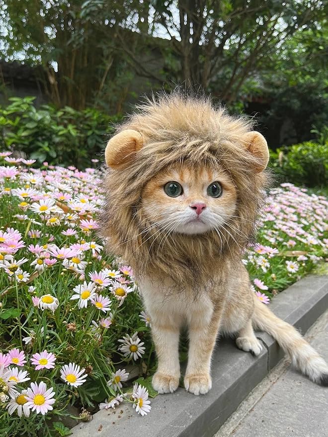 Lion Mane Wig for Dog and Cat Costume Pet Adjustable Washable Comfortable Fancy Lion Hair Cat Clothes Dress for Halloween Christmas Easter Festival Party
