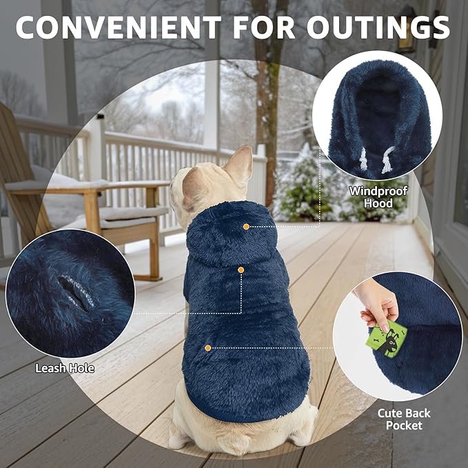 SCENEREAL Fleece Dog Sweater Hoodie for Small Medium Large Dogs, Fuzzy Warm Puppy Sweatshirt with Pocket, Girl Boy Pet Clothes for Winter/Fall, Designer Cute Male/Female Cat Clothes with Leash Hole